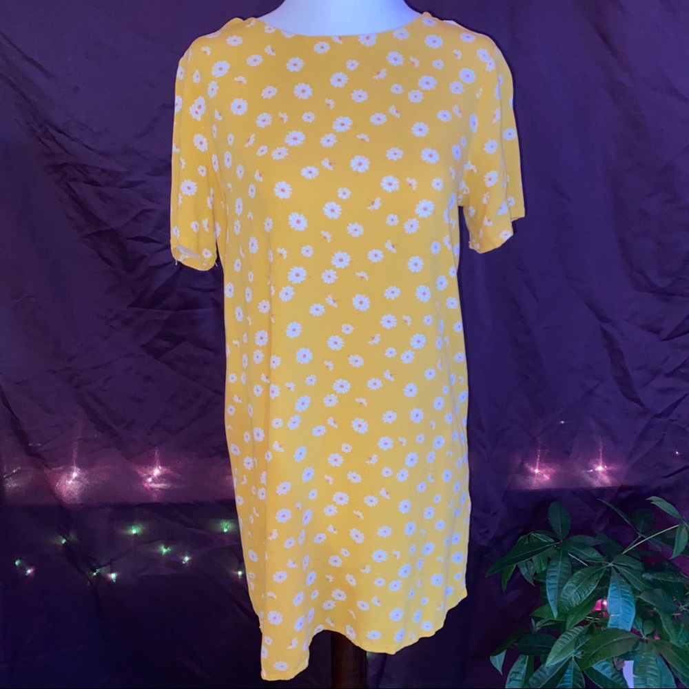 Yellow floral t-shirt dress